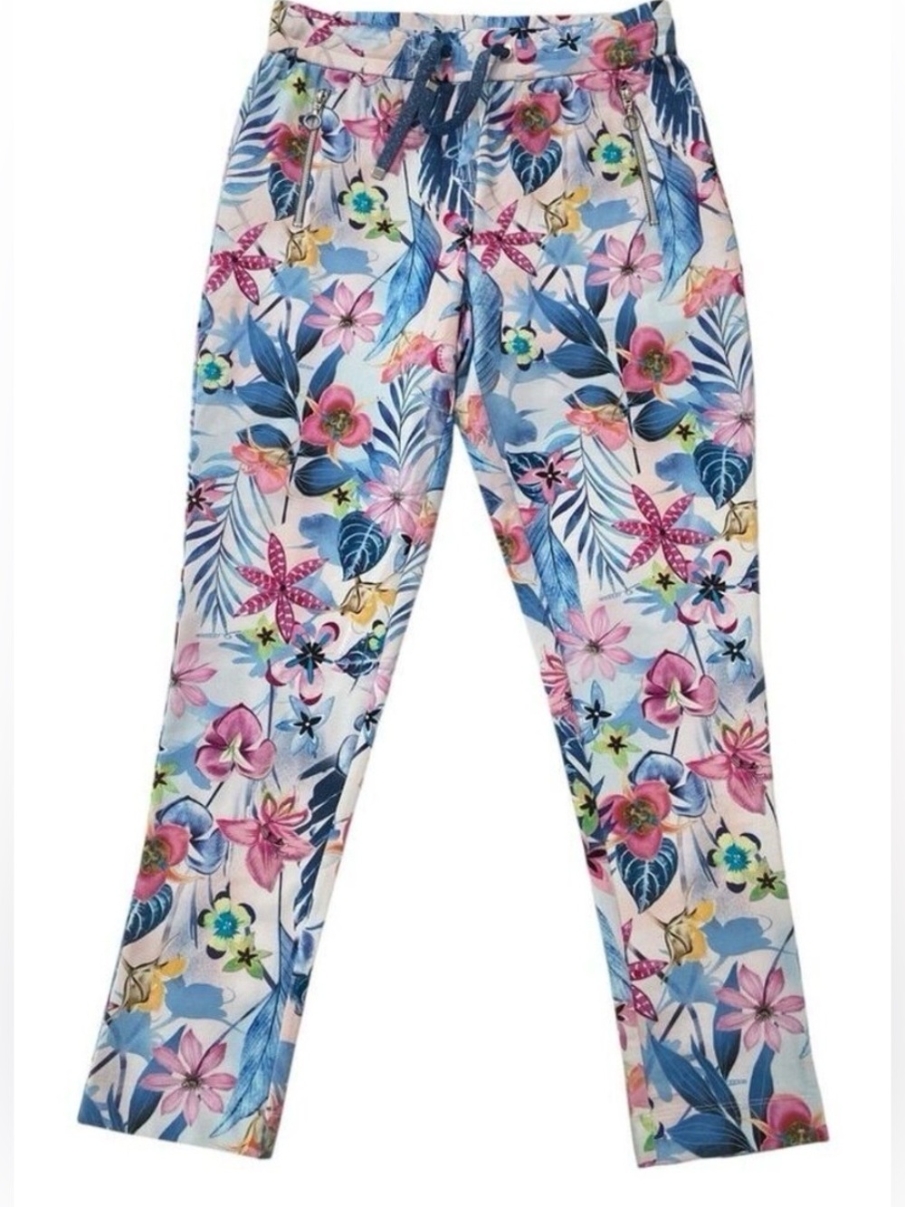 Rabe 1920 track trousers fleece pants floral tropical pink white blue sz 6 small